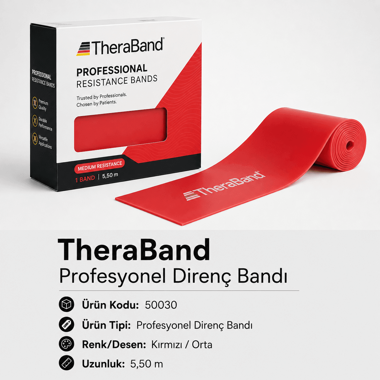 TheraBand Profesyonel Direnç Bandı 5,50 m - Kırmızı - 50030