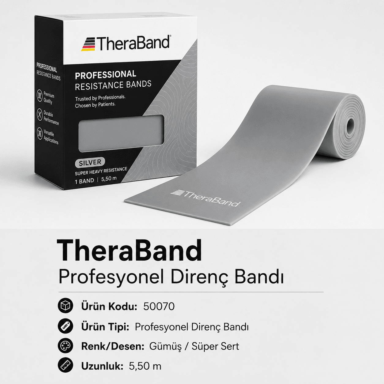 TheraBand Profesyonel Direnç Bandı 5,50 m - Gümüş - 50070