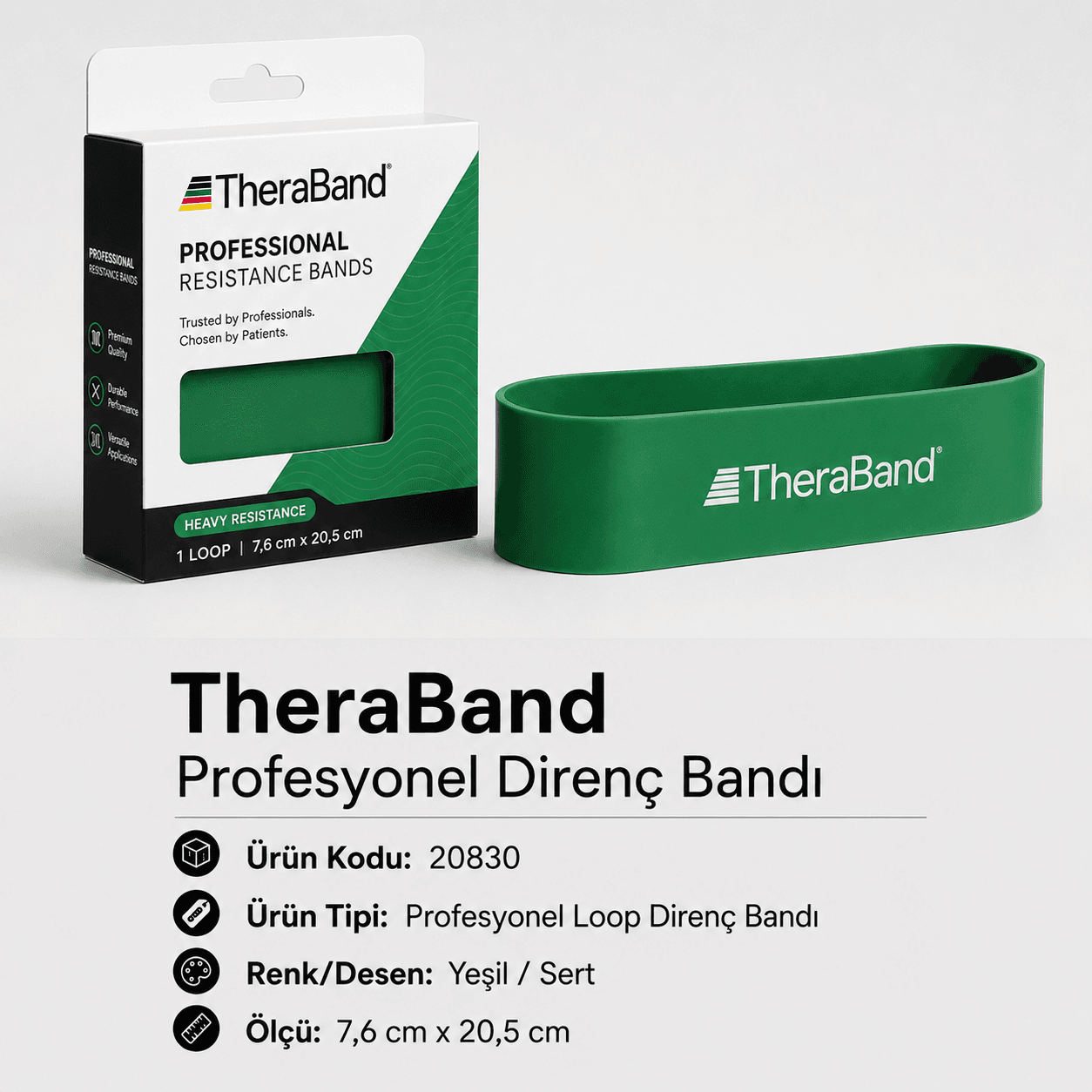 TheraBand Profesyonel Direnç Bandı Halka - Halka 7,6 cm x 20,5 cm - Yeşil - 20830