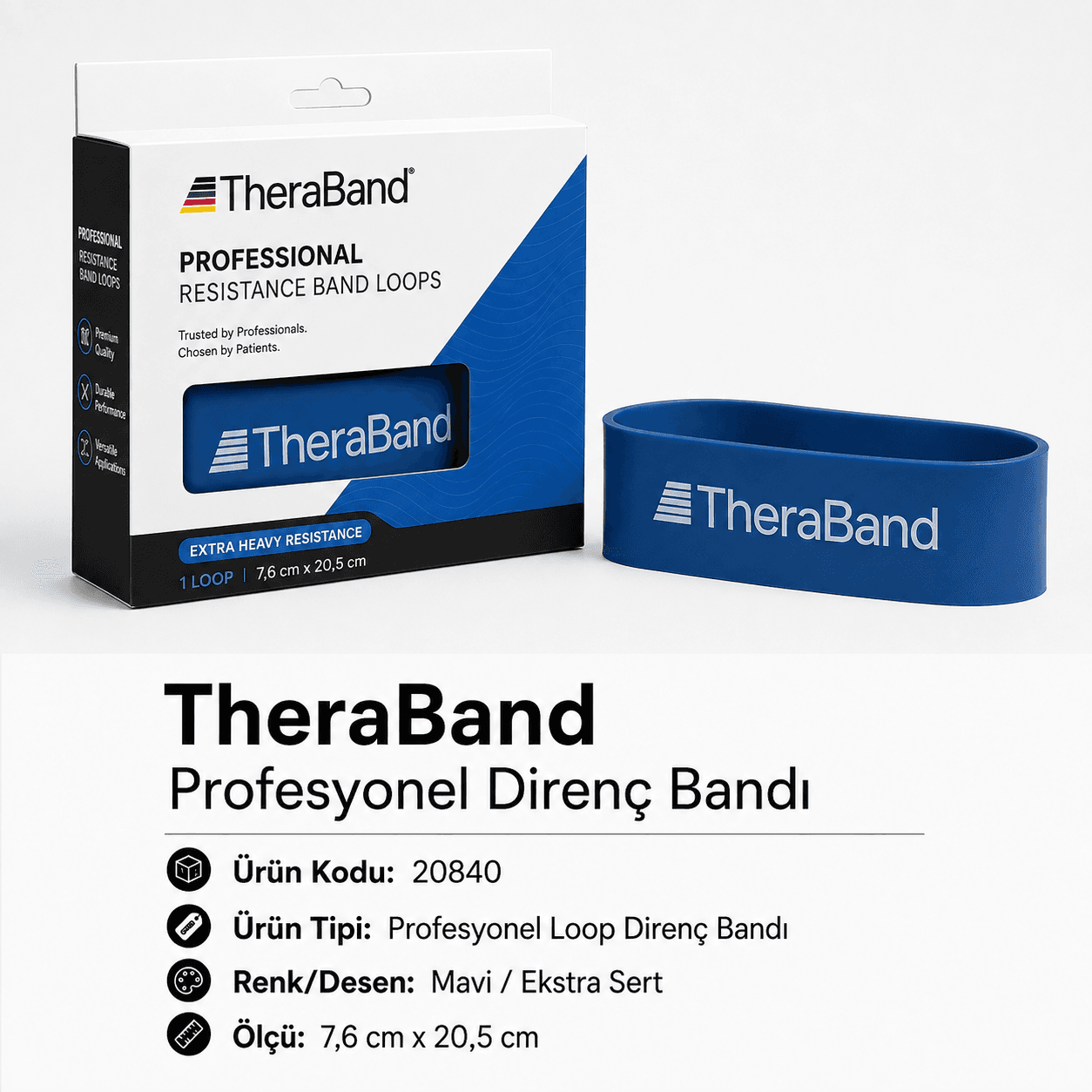 TheraBand Profesyonel Direnç Bandı Halka - Halka 7,6 cm x 20,5 cm - Mavi - 20840