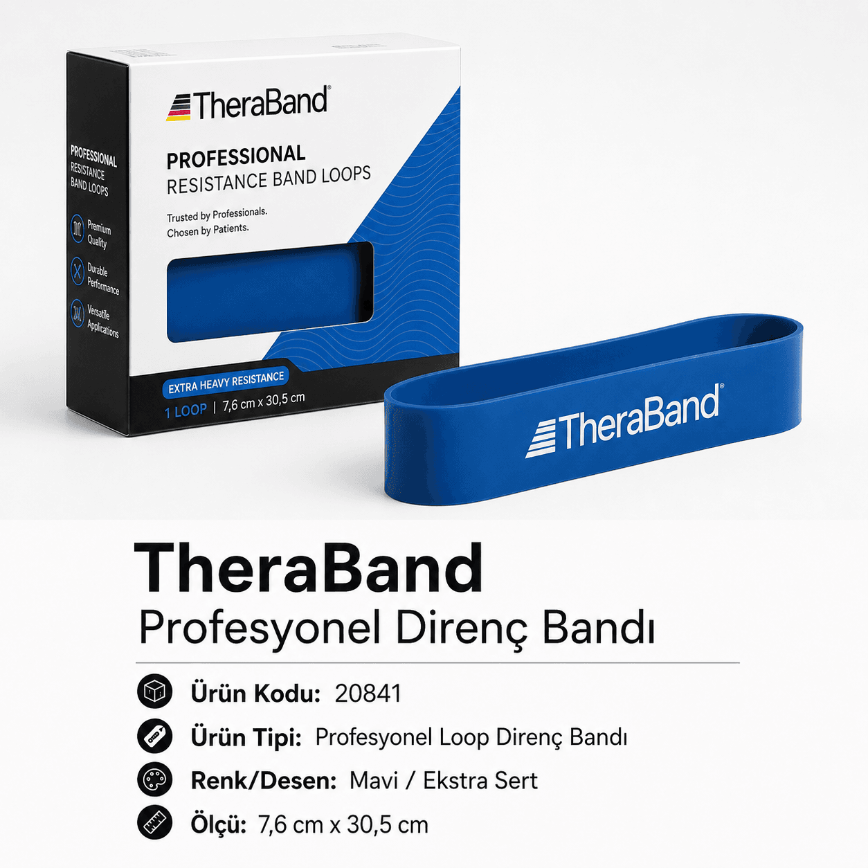 TheraBand Profesyonel Direnç Bandı Halka - Halka 7,6 cm x 30,5 cm - Mavi - 20841