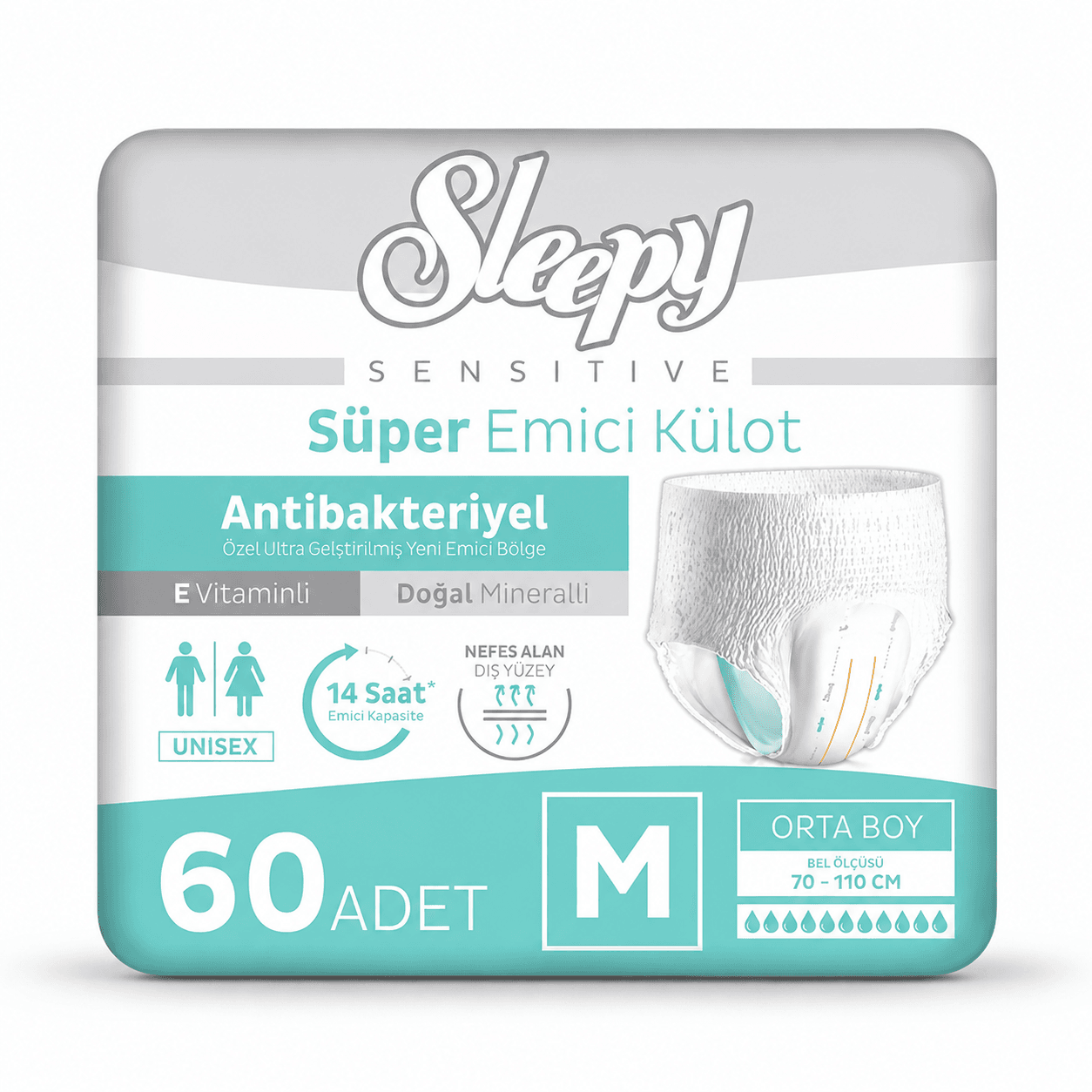 Sleepy Sensitive Emici Külot Yetişkin Bezi Medium - Orta M 60 Adet