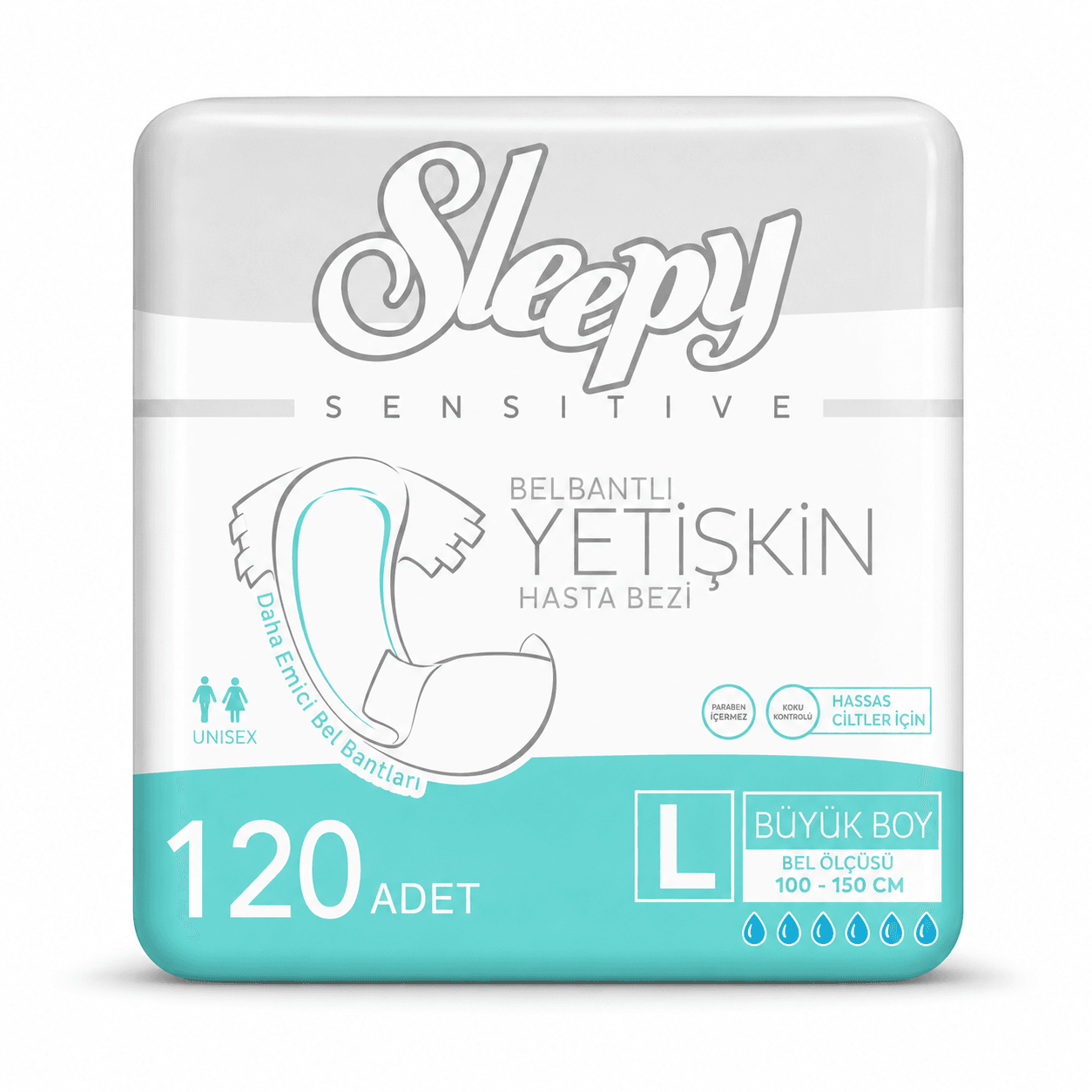 Sleepy Sensitive Bel Bantlı Yetişkin Hasta Bezi Large L 120 Adet