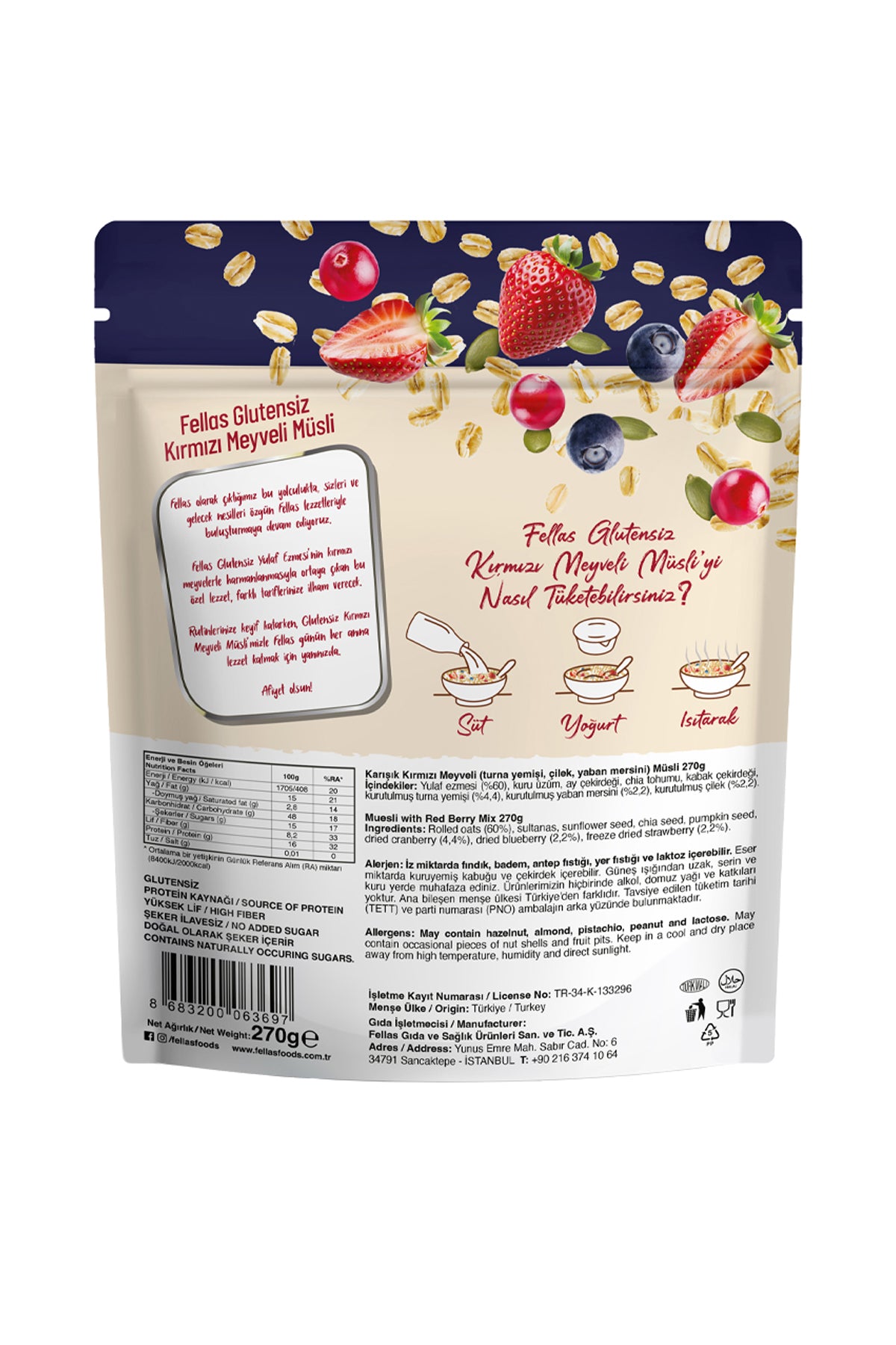 Fellas Glutensiz Müsli - Kırmızı Meyveli (270 g) - Görsel 6