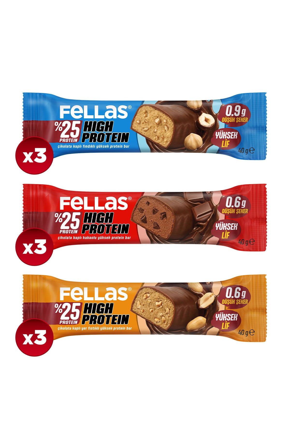 Fellas Çikolata Kaplı Yüksek Protein Bar (40 g) Karma Kutu 9 Adet - Görsel 2