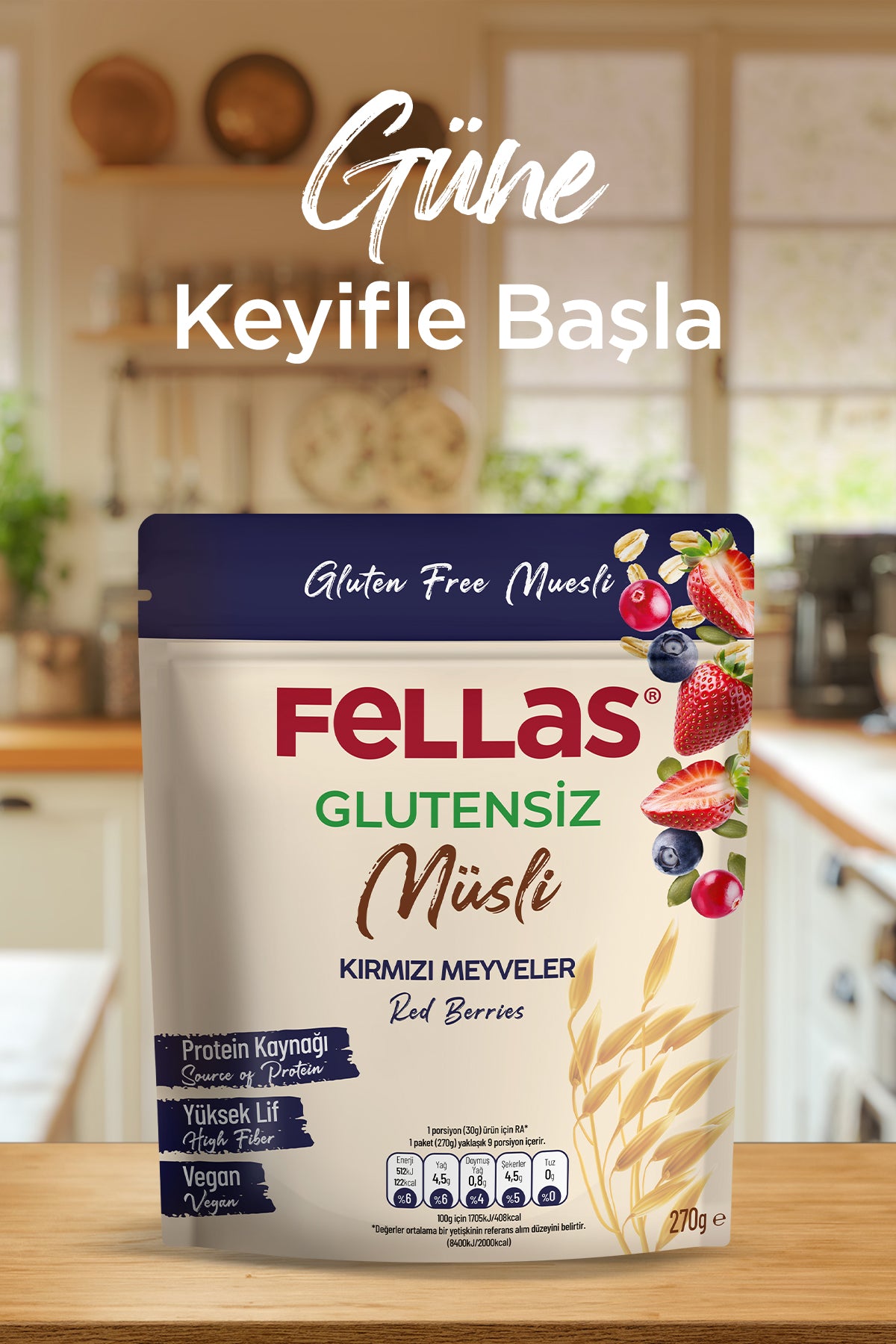 Fellas Glutensiz Müsli - Kırmızı Meyveli (270 g) - Görsel 2
