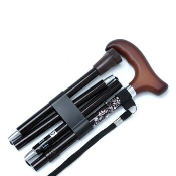 606SAW Kifidis Taşlı Katlanır Baston 9032-4 Siyah Desenli