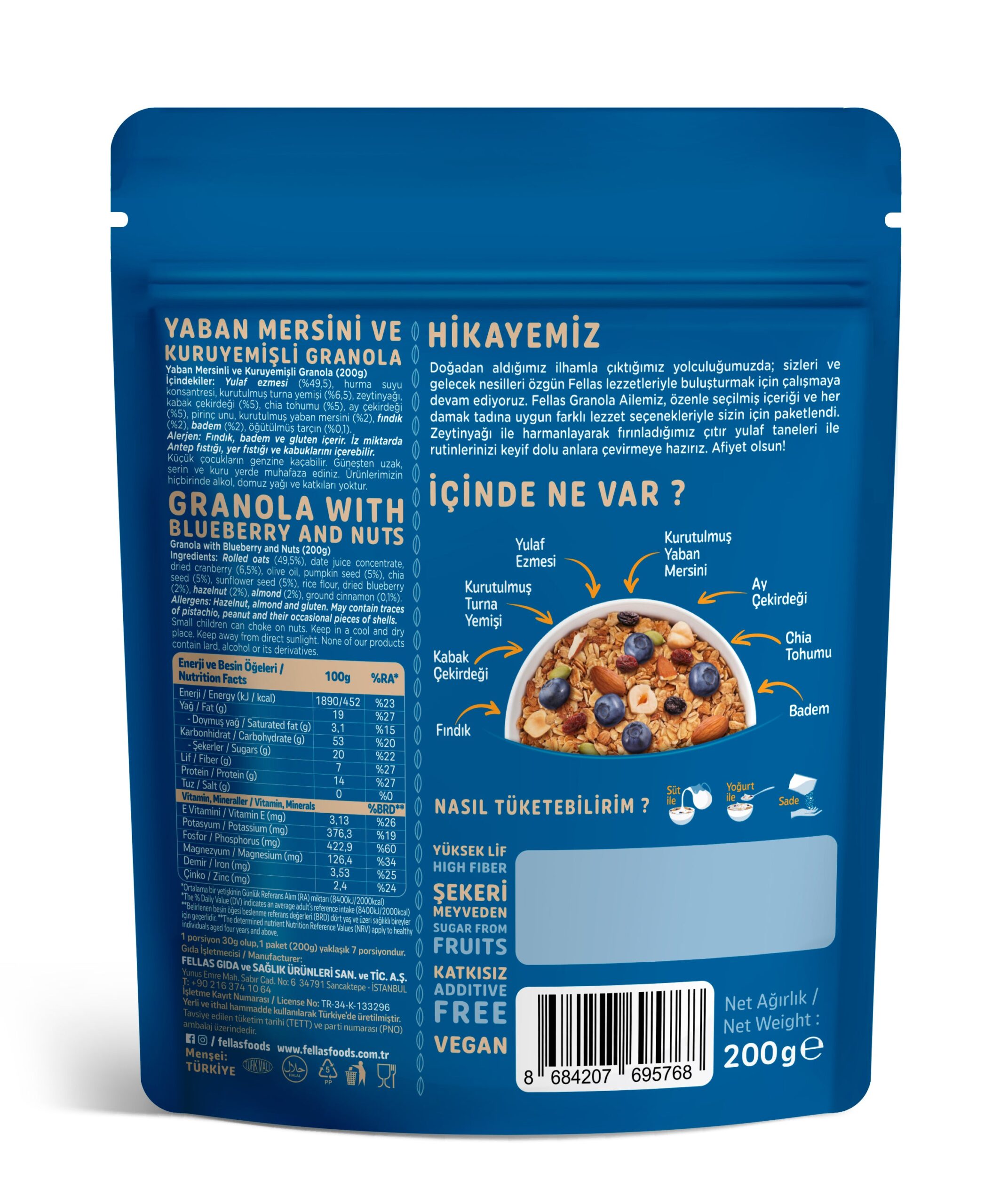 Fellas Granola - Yaban Mersini & Kuruyemiş (200 g) - Görsel 6