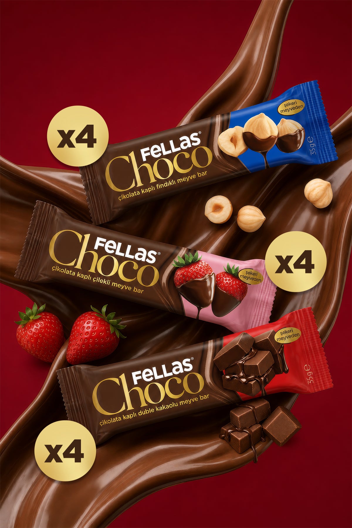 Fellas Choco - Çikolata Kaplı Meyve Bar (35 g) Karma Kutu 12 Adet - Görsel 2