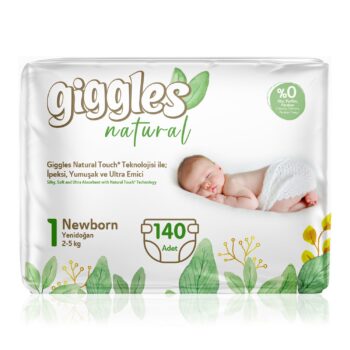 Giggles Natural 1 Numara Yenidoğan Pamuklu Bebek Bezi Aylık Paket - 140 Adet