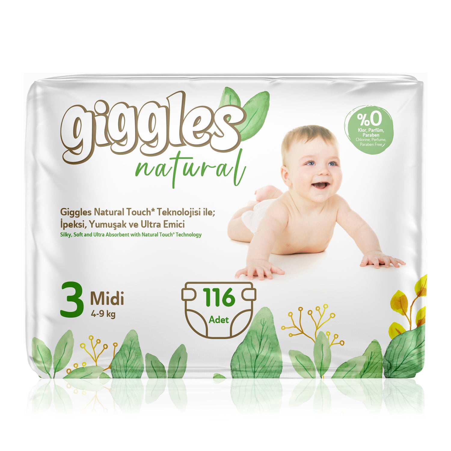 Giggles Natural 3 Numara Midi Pamuklu Bebek Bezi Aylık Fırsat Paketi - 116 Adet