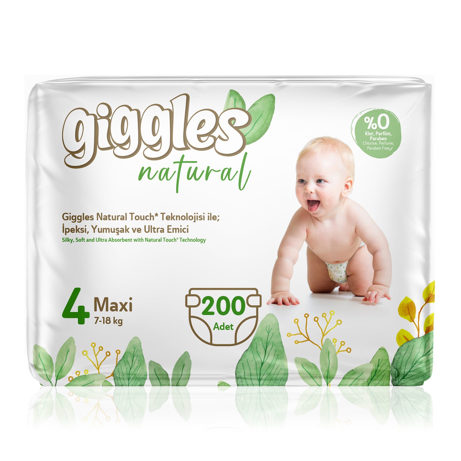 Giggles Natural 4 Numara Maxi Pamuklu Bebek Bezi Süper Fırsat Paketi - 200 Adet