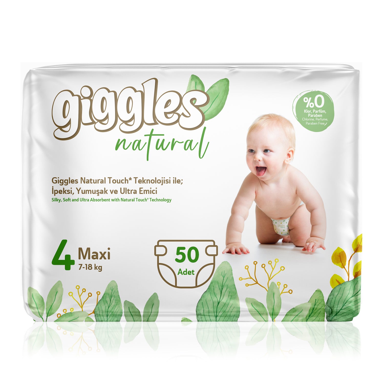 Giggles Natural 4 Numara Maxi Pamuklu Bebek Bezi Tanışma Paketi - 50 Adet