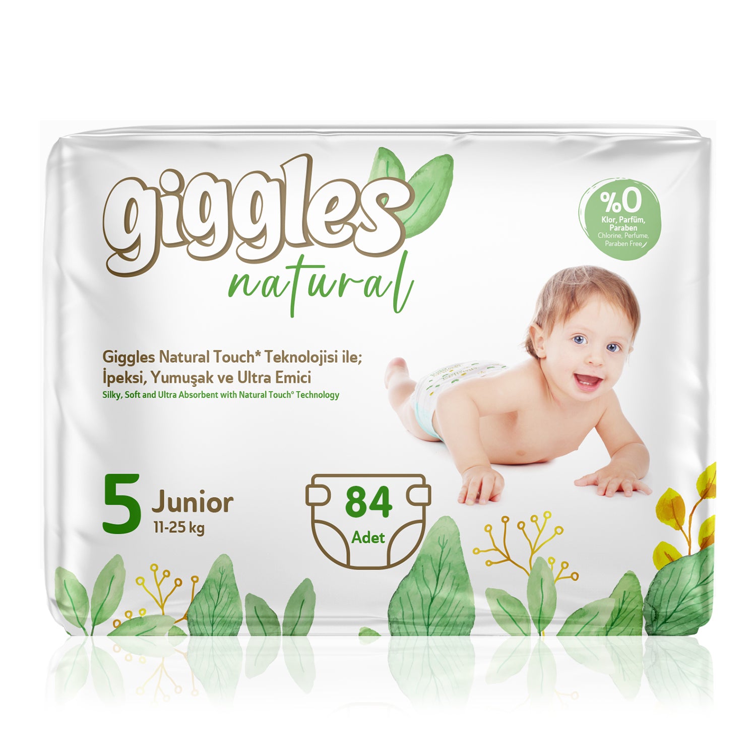 Giggles Natural 5 Numara Junior Pamuklu Bebek Bezi Aylık Fırsat Paketi - 84 Adet