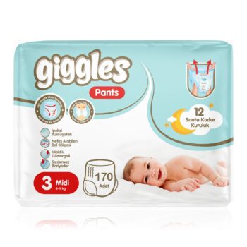 Giggles Pants Külotlu Bebek Bezi 3 Numara Midi Süper Fırsat Paketi - 170 Adet