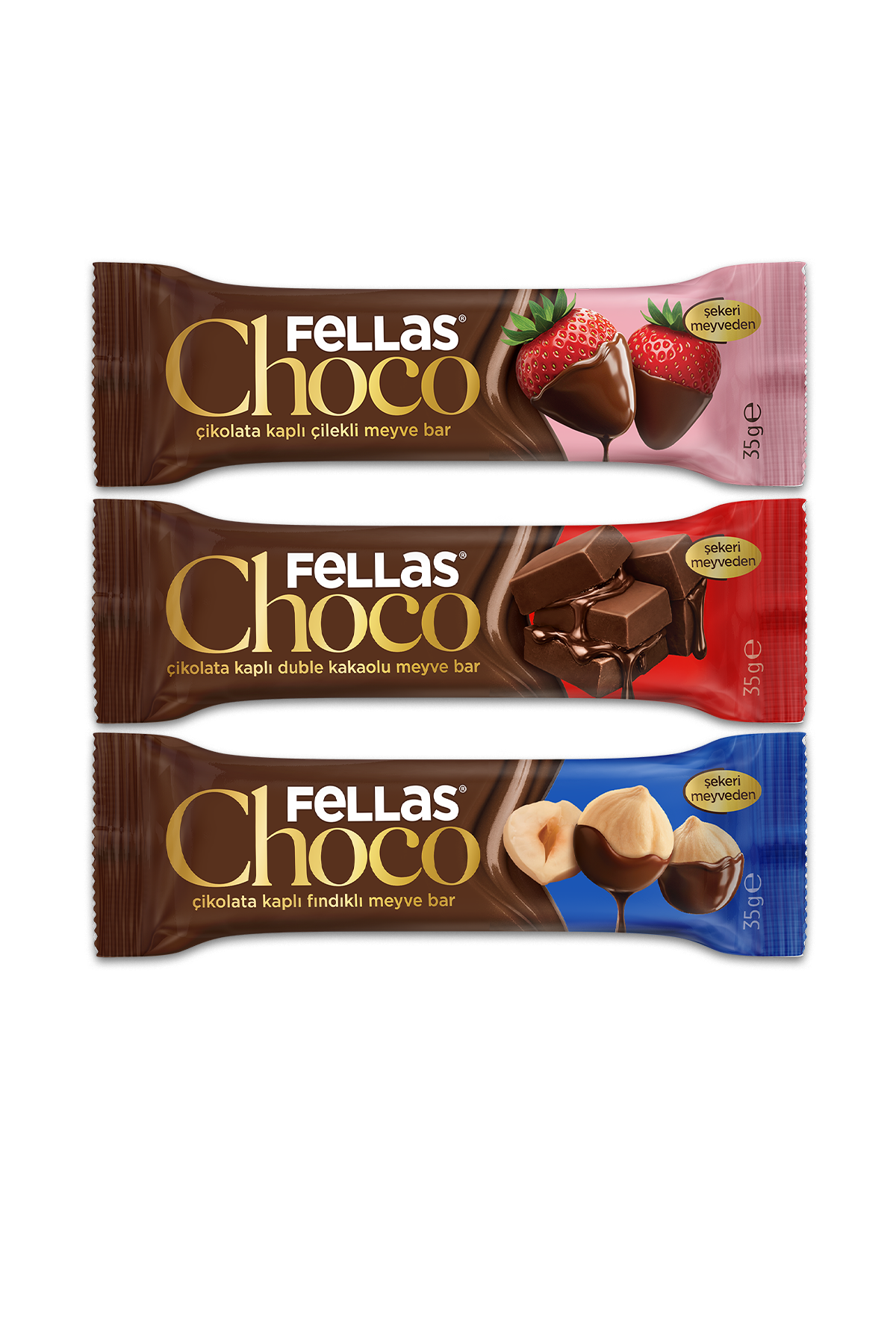 Fellas Choco - Çikolata Kaplı Meyve Bar (35 g) Karma Kutu 12 Adet